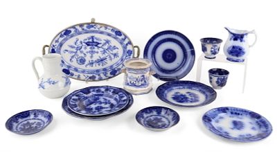 Group of Flow Blue Ironstone Table Articles. Group of Flow Blue Ironstone Table 
