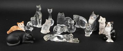 Group of Glass, Ceramic, and Composition Cat Figurines. Group of Glass, Ceramic, and 