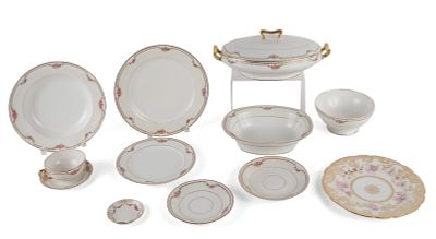 Set of Limoges Pink Rose Decorated Dinnerware. Set of Limoges Pink Rose Decorated 