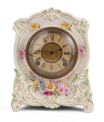 Vintage Dresden Porcelain Clock. Vintage Dresden Porcelain Clock In greens and flower 