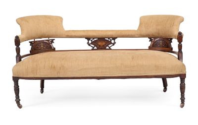 Victorian Inlaid Mahogany Settee. Victorian Inlaid Mahogany Settee Late 19th C. 27 1/2 x 57 1/2 