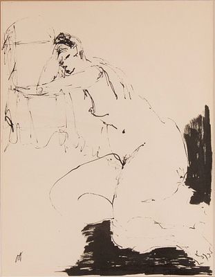 Oskar Kokoschka, Austrian 1886-1980, Abstract Figural Drawing, Ink on Paper. Oskar 