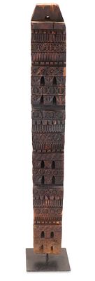 Carved Hardwood Tribal Column Asian, possibly Indonesia, 20th C, probably a reproduction. 