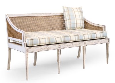 Neoclassical Style White-Painted Cane Seat Canape European taste, 20th C. 36 x 65 x 30 in. 