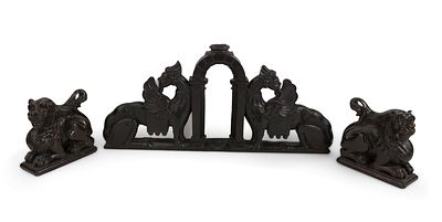 Pair of Carved and Painted Wood Lions. Pair of Carved and Painted Wood Lions Together with a 