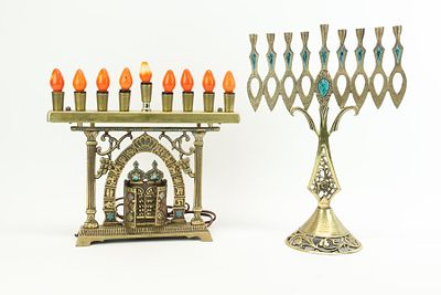 Two Vintage Brass Judaic Menorahs. Two Vintage Brass Judaic Menorahs Two Vintage Brass Judaic 