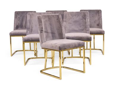 Set of Six Heidi Grey Velvet Dining Chairs. Set of Six Heidi Grey Velvet Dining Chairs Meridian 