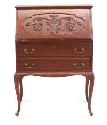 Vintage Carved Mahogany Slant Front Desk. Vintage Carved Mahogany Slant Front Desk 20th C. 