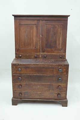Antique Primitive Paint Decorated Secretary Bookcase. Antique Primitive Two Part Secretary 