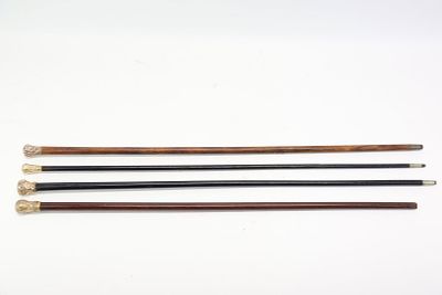 Vintage Group of 4 Gold Tone Handled Wood Canes. Vintage Group of 4 Gold Tone Handled Wood 