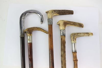Vintage Group of 4 Assorted Silver Antler Canes. Vintage Group of 4 Assorted Silver Antler 