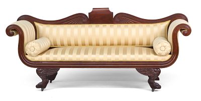 Classical Carved Mahogany Settee. Classical Carved Mahogany Settee American, 19th C. with 