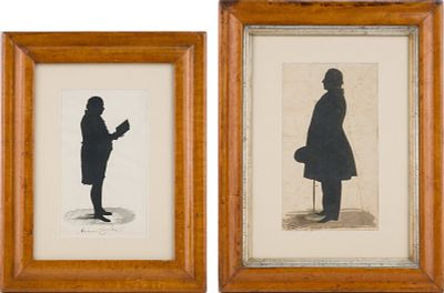 Two Full Profile Silhouettes of Gentleman, Ink and Wash on Paper. Two Full Profile Silhouettes 