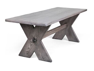 Gray-Stained Oak Trestle Base Dining Table. Gray-Stained Oak Trestle Base Dining 