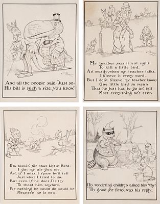 Charles L Bartholomew, American 1860-1949, Four Illustrations, Ink on Cardstock. Charles L 