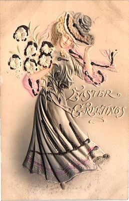 Открытое письмо "Поздравления с Пасхой". Тиснение. Б.м. и г., 9 х 14 см