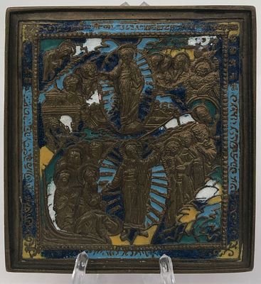 Плакетка с двумя сценами "Воскресения и Вознесения". 4 цвета эмали, вторичное литье. Размер: 