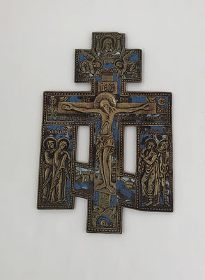 Крест "Распятие Христово с предстоящими праздниками". Эмаль (2 цвета), медная пластика. Размер: 