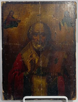 Икона "Святой Николай Чудотворец". Дерево, левкас, темпера со шпонками. 1840-1860гг. Размер: 