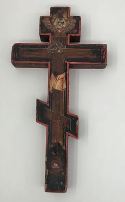 Старообрядческий Крест-Распятие. 19 век. Центральная Россия. Дерево, левкас, темпера 