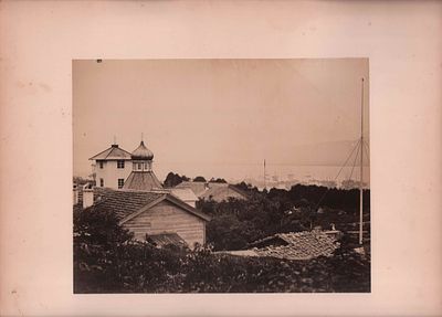 Большой формат. Фотография "Крыша церкви и вид на пристань". Наклеена на картон. Размер фото: 