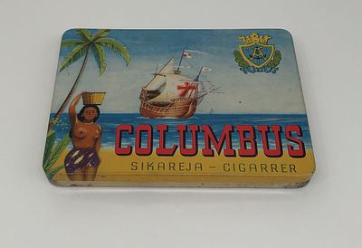 Жестяная коробка для сигар "Rettig. Columbus". Sikareja-Cigarrer. Размер: 1,5x16x12,см.