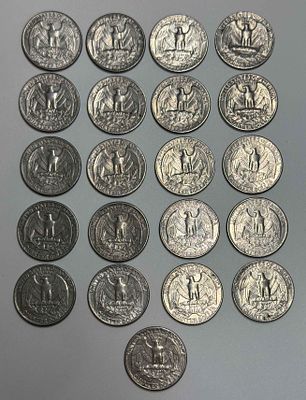 21 монета 25 центов США (квотер). 1965-1997гг.