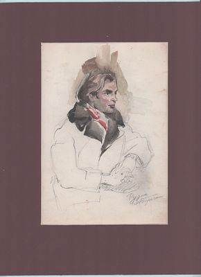 Портрет "Р. Нуреева" из серии графических портретов худ. А. Трескина, 1960- 1961г.. Бумага 