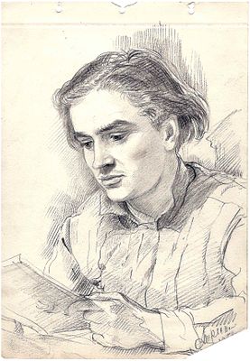 Портрет "Р. Нуреева" из серии графических портретов А. Трескина 1960г. Бумага, карандаш. 