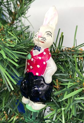 Ёлочная игрушка на прищепке "Заяц". Стекло, 1950-60гг. Размер: 11х3,5см.