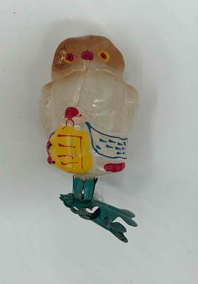 Ёлочная игрушка на прищепке "Сова Бумба (с иодом)". Серия "Айболит". Стекло, 1950-60гг. Размер: 
