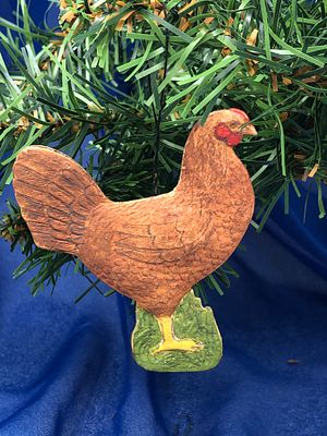 Ёлочное украшение "Курочка". Картонаж. Изг. Артель. 1940-50гг.. Размер: 9х7см..