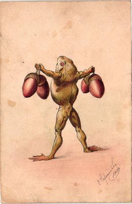 Открытое письмо (рисунок) "Лягушка". Худ. Е. Чернышева, 1909г. Б.м. и г., 9 х 14 см