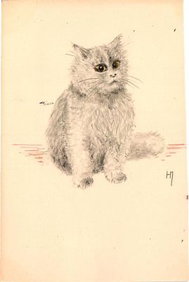 Открытое письмо (рисунок) "Кошка". Худ. Н.П. Б.м. и г., 9 х 14 см