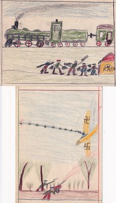 Подборка из 2х детских рисунков 1943г. Б.м., 9 х 12,5 см