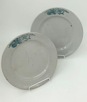 Две (2шт.) фарфоровые тарелки "Всенарпит". СССР до 1930г. Надпись: "Общественное питание под 