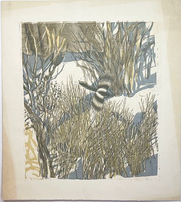 Двухсторонняя цветная литография "Птица". Худ. неизвестен. Размер: 45х41см.. Небольшие 