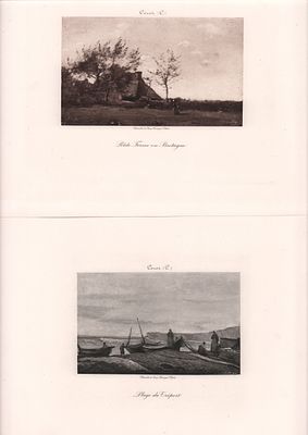 Две (2шт.) литографии "Небольшая ферма в Бретани" и "Пляж Крепор". Жорж Пети. Размер: 32х24см..