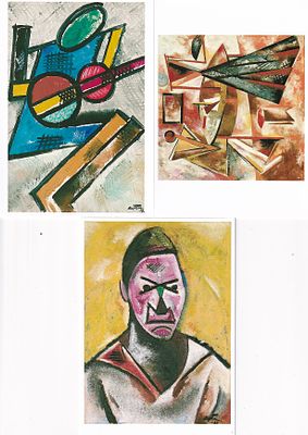 Подборка из 3 почтовых карточек "Живопись" худ. В.Ф. Степанова. Б.м. и г., 10,5 х 14,8 см. 