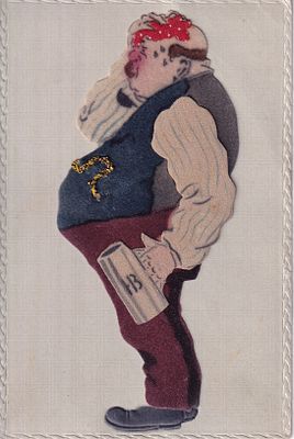 Открытое письмо "Пиво. Похмелье" с аппликацией. Б.м. и г., 9 х 14 см