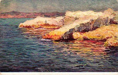 Открытое письмо "Берег моря". А. Ганзен. Л.: Комитет популяризации худож. Изданий, б.г., 9 х 14 см.