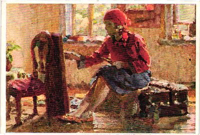 Почтовая карточка "За работой" с ориг.худ. Котова П.И. Изд. АХР, б.г., 10 х 15 см