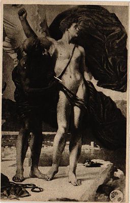 Открытое письмо "Дедал прикрепляет крылья Икару (из легенды 415 года)". Изд. Гиз, б.г., 9 х 14 см