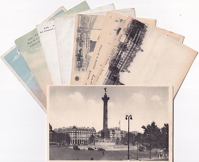 Подборка из 8 открытых писем "8 видов Июльской колонны на площади Бастилии в Париже". Б.м. и г. 