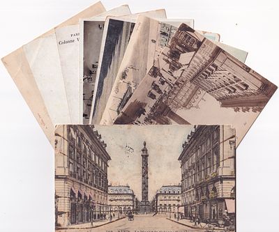 Подборка из 8 открытых писем "8 видов Вандомской колонны в Париже". Б.м. и г., 9 х 14 см