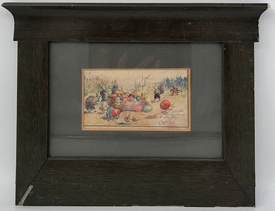 Худ. Л. Эндаурова ( младшая сестра Е. Бём) "Пасха". Рисунок, акварель в рамке. Вторая половина 