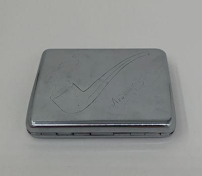 Портсигар с рисунком трубки и подписью "Ленинград". Металл. Вторая половина 20 века. Размер: 10 