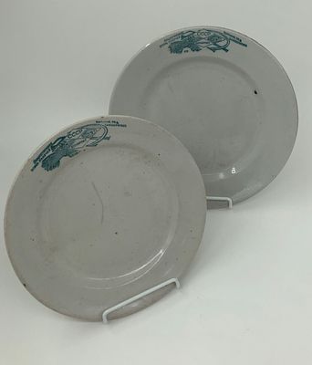 Две (2шт.) фарфоровых тарелки "Всенарпит". СССР до 1930г. Надпись: "Общественное питание под 