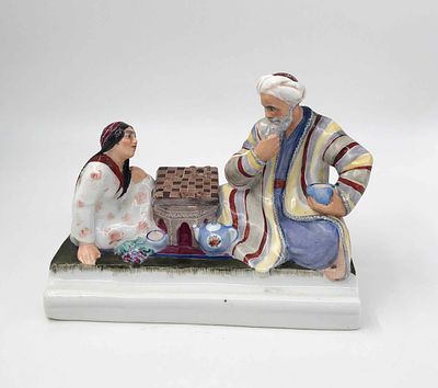 Фарфоровая статуэтка, чернильница "Игра в шашки". НКТП завод им. Ломоносова. Ленинград 1937год. 