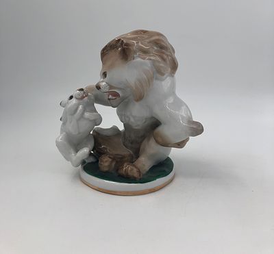 Редкость 2. Фарфоровая статуэтка "Лев и Заяц", " Заяц во хмелю" по басне Михалкова. ЛФЗ. 